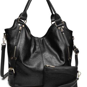 Elegant PU Leather Tote Bag with Adjustable Strap & Wallet Clutch - 12.5" Size